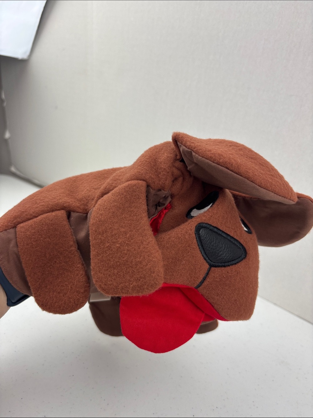 Plush Brown Dog Hand Puppet with Red Tongue - Soft book inside new